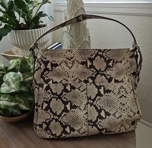 margot Taupe and Dark Brown Python-Print Shoulder Bag
